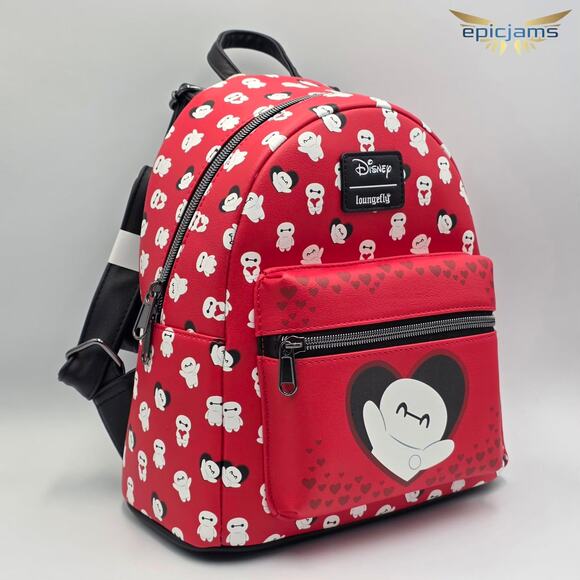 Loungefly Disney Big Hero 6 Baymax Love All Over Print Red Mini Backpack Bag - Picture 2 of 7